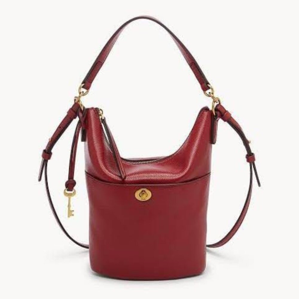 Fossil Talulla Red Velvet Brandy Leather NWT $230 Crossbody Hobo Bag